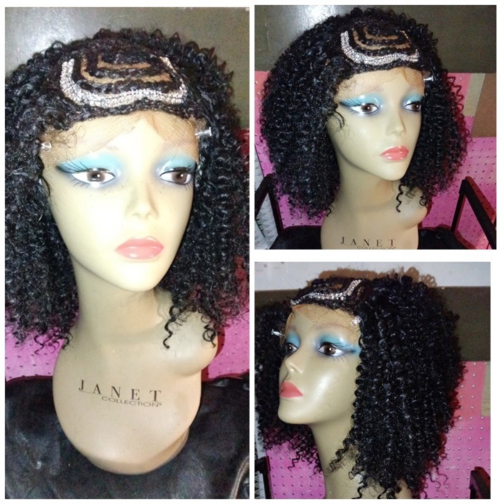 Kinky Curly Lace Braid Tiara Crown Goddess Braided Natural Glueless Hair Wig
